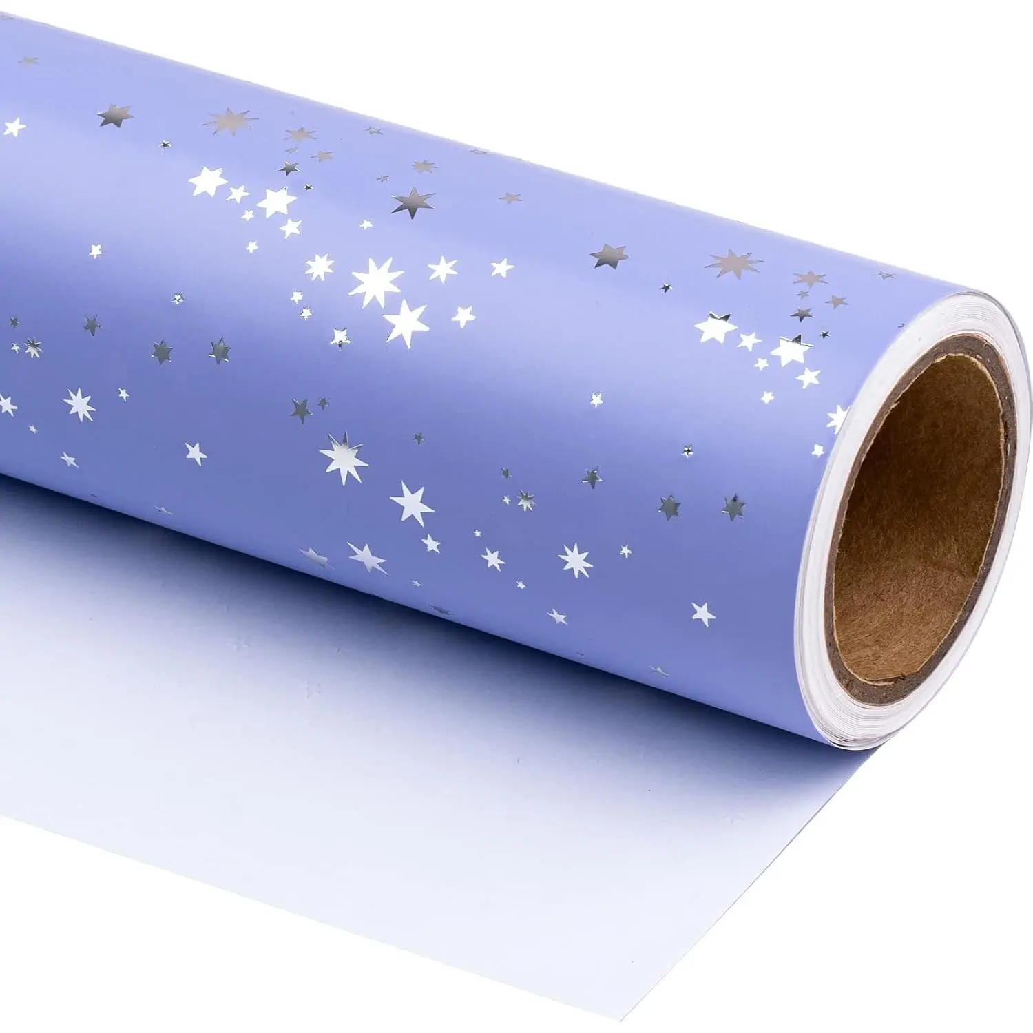 WRAPAHOLIC Purple Star Wrapping Paper Roll with Silver Foil Stars, Large Gift Wrap Paper for Birthday, Wedding, Holiday & Baby Shower, 17 Inch x 16.5 Feet
