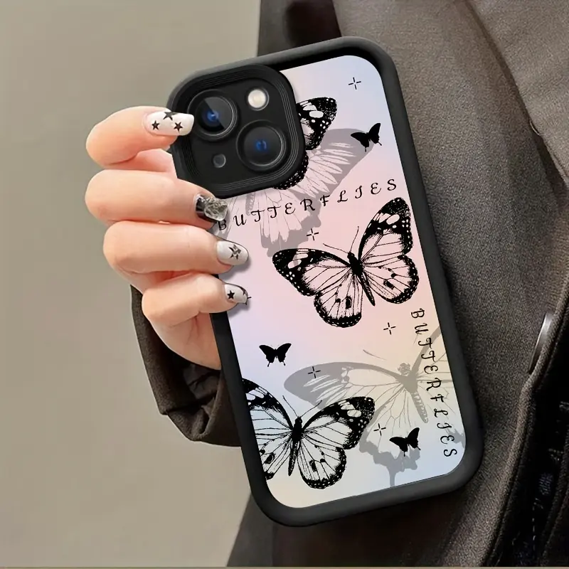 Butterfly Gradient Silicone Phone Case with Lanyard, Wireless Charging Compatible, Cartoon Accessory for iPhone 7+/8 Plus to 15 Pro Max