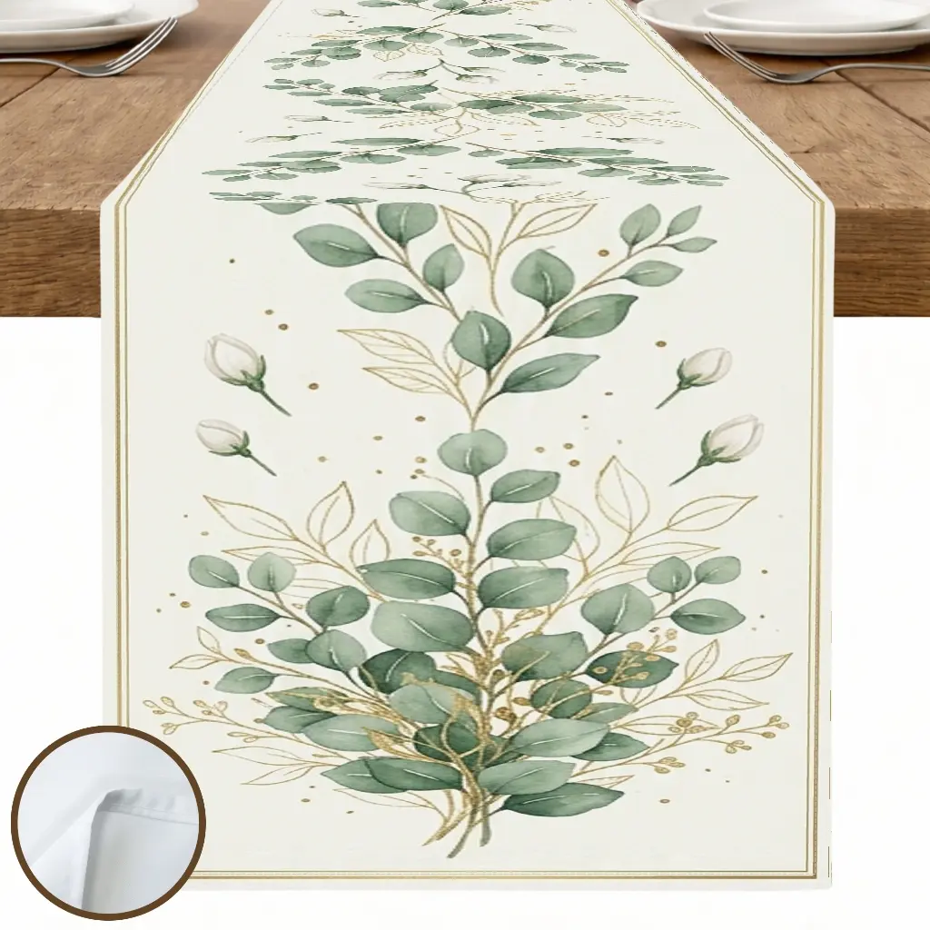 1pc Eucalyptus Leaves Floral Table Runner, Vintage Style, Elegant Botanical Print, for Dining Table Kitchen Decor Home Decor Fall Decor