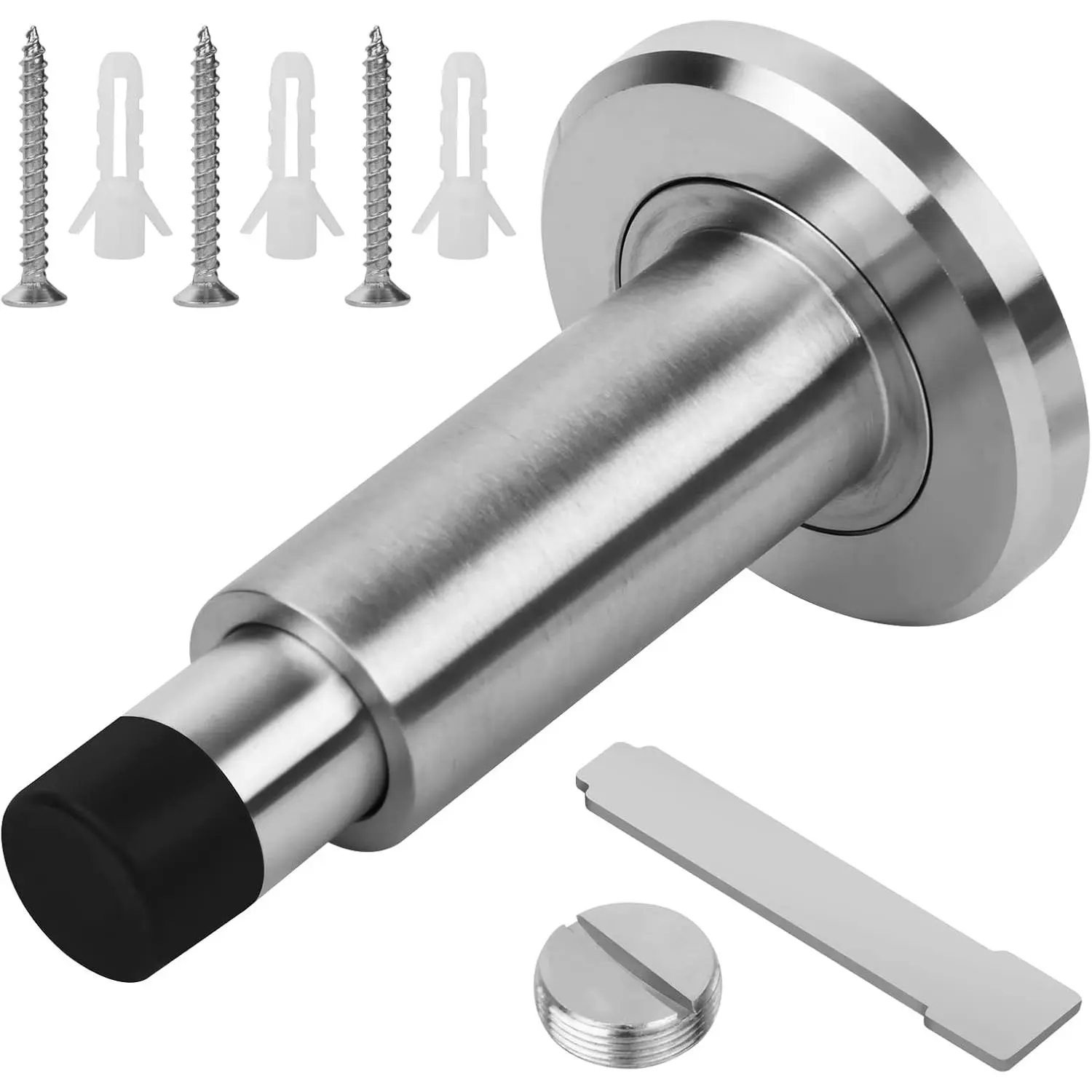 Adjustable height door stopper, 304 stainless steel door stopper with rubber buffer, wall-mounted door stopper, heavy-duty door stopper hardware, suitable for home and office