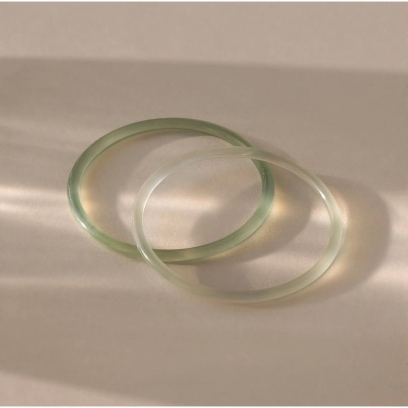 Thin Jade Bangle Set by Caitlyn Minimalist - Set of 2 Stackable Green Jade Bangle Bracelets - Everyday Gemstone Jewelry - Birthday Gift for Her.