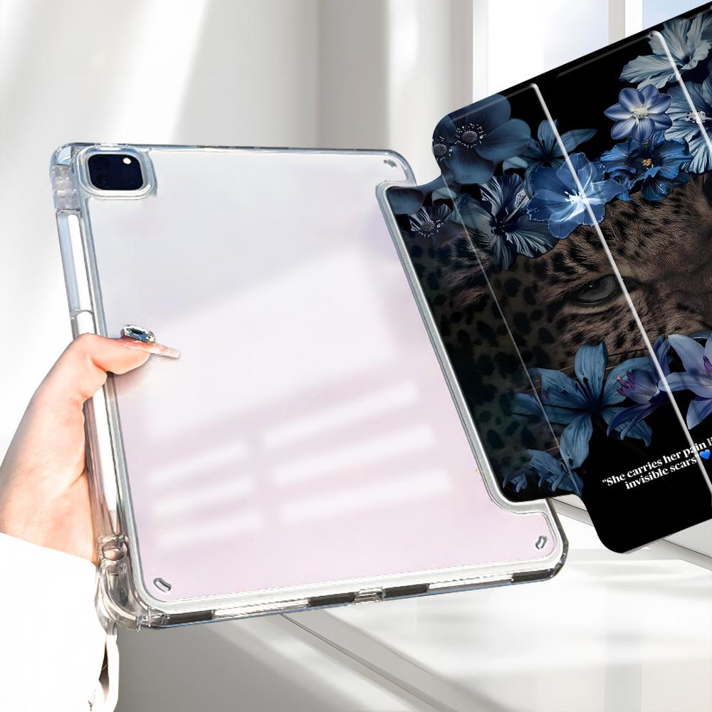 A Tri-Fold Protective Case with a Blue Cat Pattern And a Slot for a Pencil, Compatible with for Ipad Models 11/10/9/8/7/6/5, for Ipad Air 7/6/5/4/2/1, for Ipad Pro 2024/2020/7/6/5/4/3, for Ipad Mini 7/6, Mini 5/4