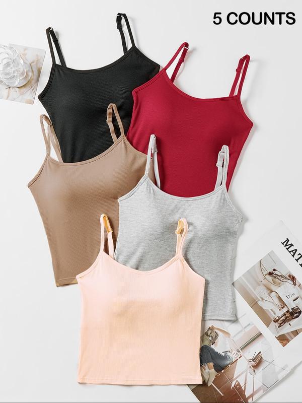 Women's Solid Ribbed Cami Top, Fitted Casual Sleeveless Crop Top for Daily Wear, Ladies Underwear for Summer