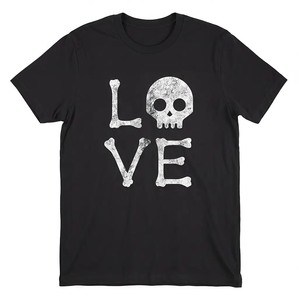 Womens Love Skull T Shirt Funny Skeleton Bones Halloween Party Graphic Tee Funny Womens T Shirts Cute Vintage Fashion Casual Ladies T-Shirt Gift Halloween Tops for Women Women's Novelty Tees Black