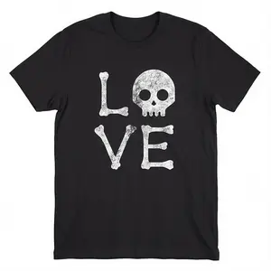 Womens Love Skull T Shirt Funny Skeleton Bones Halloween Party Graphic Tee Funny Womens T Shirts Cute Vintage Fashion Casual Ladies T-Shirt Gift Halloween Tops for Women Women's Novelty Tees Black