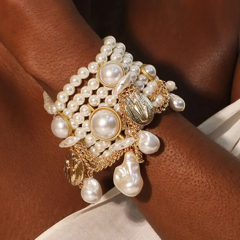 Handmade Beaded Faux Pearl Tassel Bracelet for Women, Multi-Layer Stackable Layered Boho Chic Wrist Accessory, Elegant Vintage Pearl Jewelry Trendy Statement Gift for Her Daily Wear Party Wedding