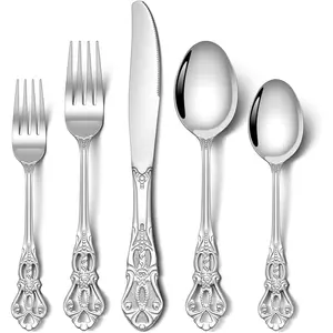 20 Pcs Gorgeous Retro Royal Silverware Set, Stainless Steel Cutlery Flatware Set for 4, Include Forks Spoons and Knives Set, Dishwasher Safe Utensils Set, Mirror Polished