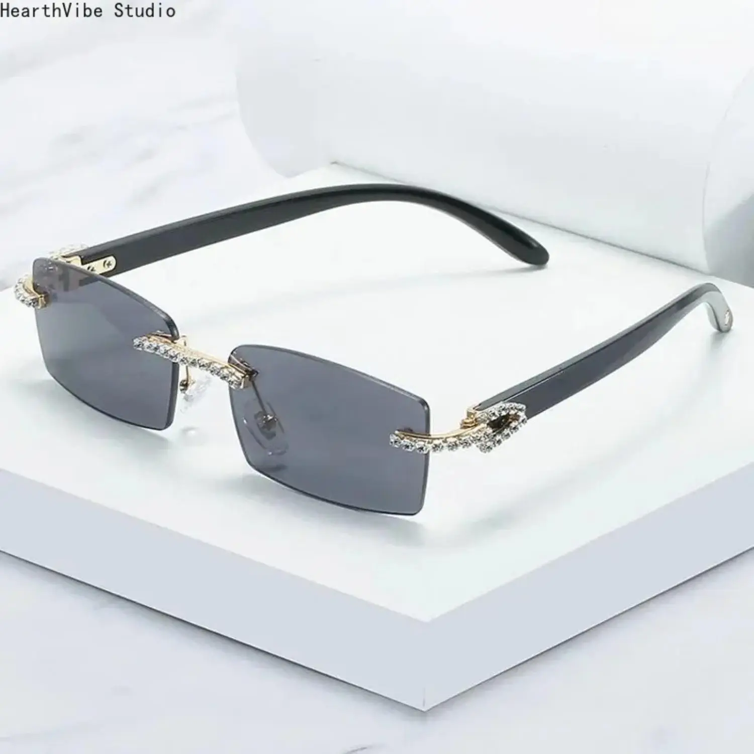 Y2K Baddie Rimless Rectangle Sunglasses Premium Nylon Lenses Slim Tiny Square Frame Shades Unisex UV400 Protection Outdoor Walking Eyewear