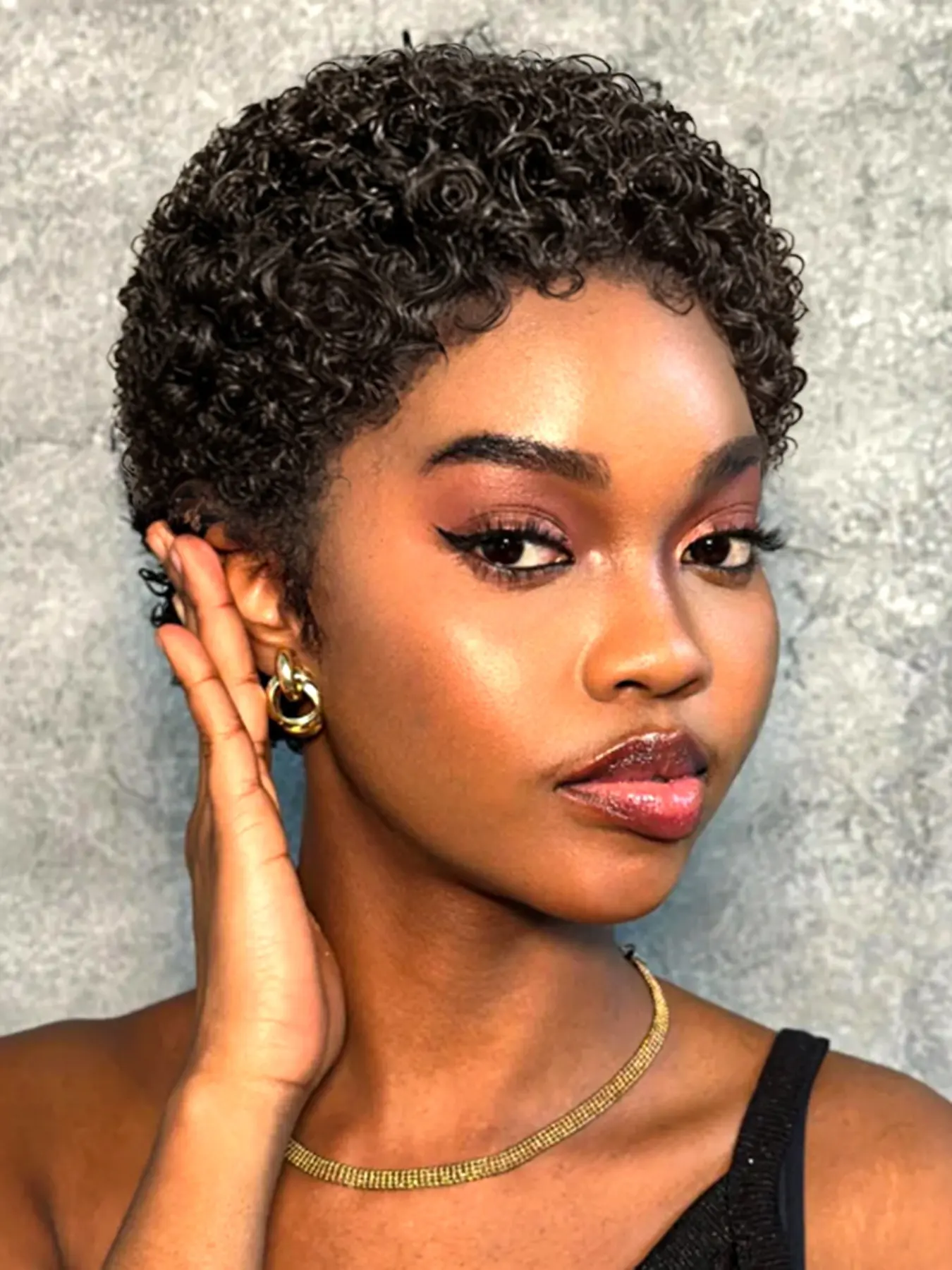 Jerry Curly Human Hair Wigs for Women, Afro Kinky Wigs, Short Pixie Kinky Curly Wig, Natural Colored Hair Wigs, Stylish and Comfortable