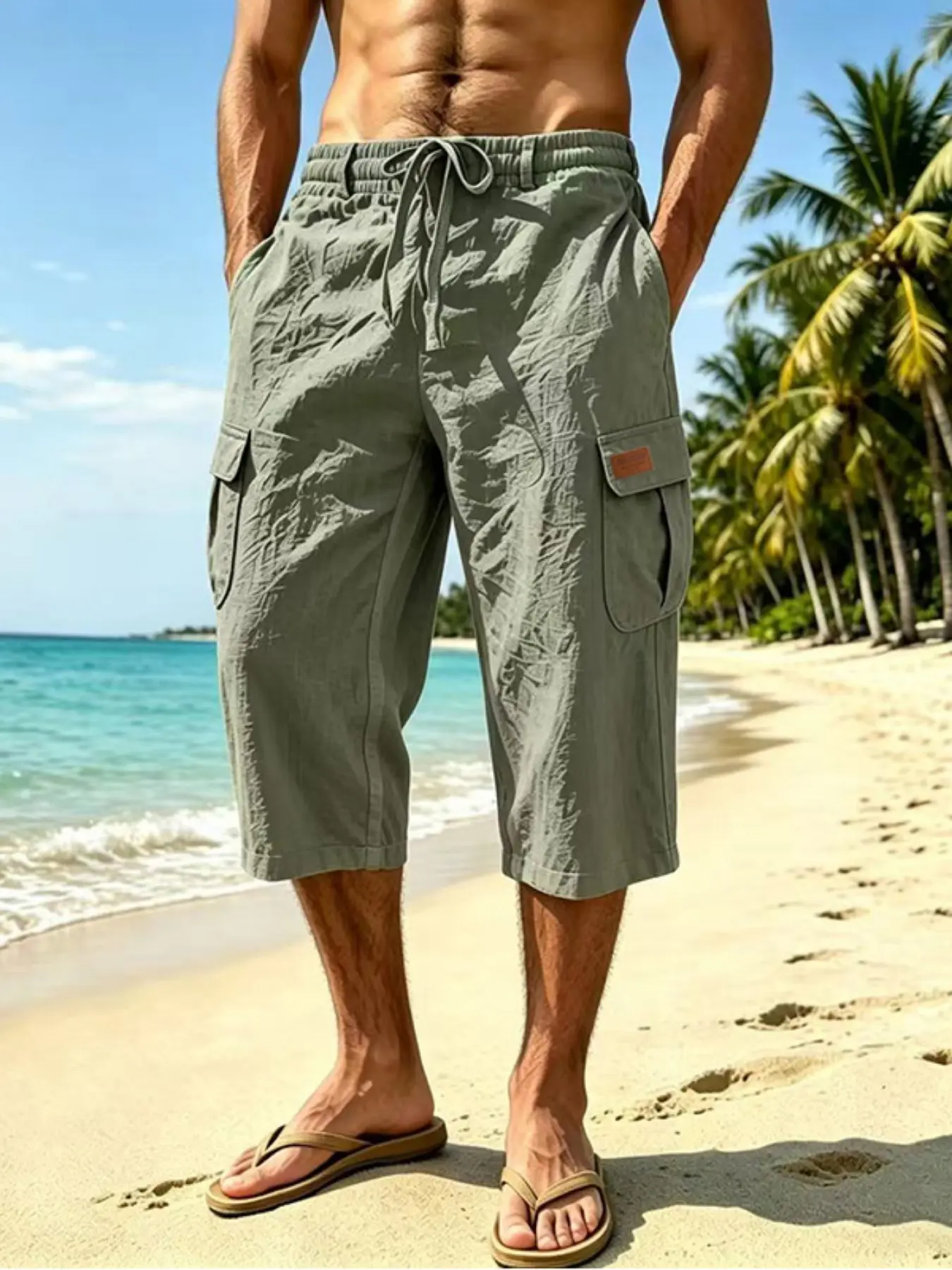 Men's Casual Outdoor Sports Breathable Loose Straight Leg 7/8 Pants, Four Seasons Workwear with Multiple Pockets, Comfortable and Stylish Outdoor Activities Pants