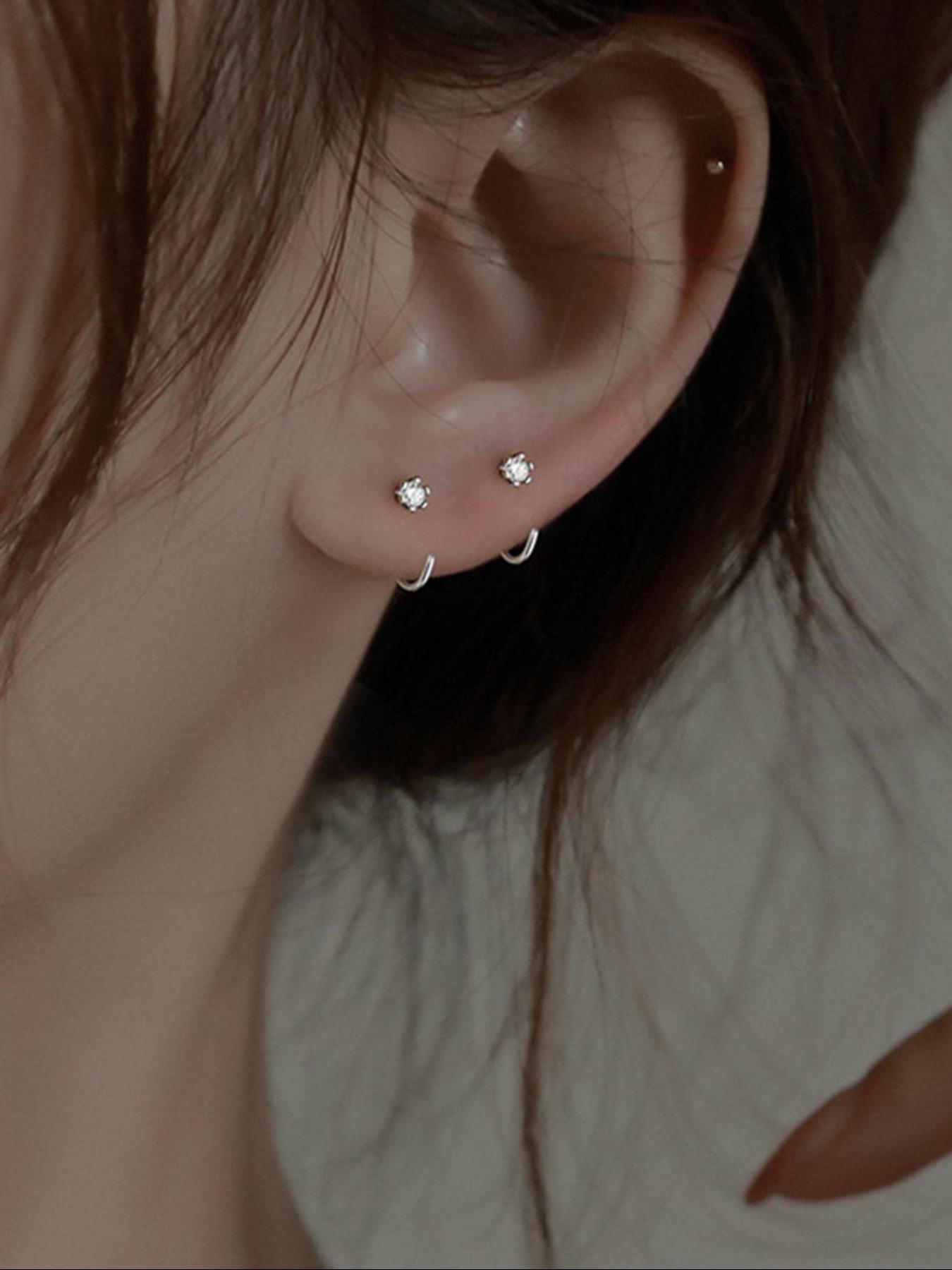 S925 Sterling Silver Rhinestone Decorated Earrings, Hoop Earrings, Stud Earring Jewelry, Fashion Jewelry for Women for Party, Daily Clothing Decor, Trendy All-match & Exquisite Jewelry for Birthday Gift, Elegant Minimalist Earrings