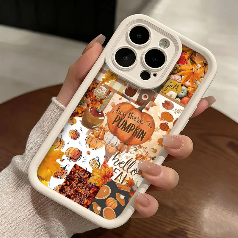 Patchwork Autumn Harvest Phone Case,Collage Pumpkin Maple Leaf Fall Art for iPhone 17 16 15 14 13 12 11 Plus Pro Max,Warm Cozy Seasonal Gif