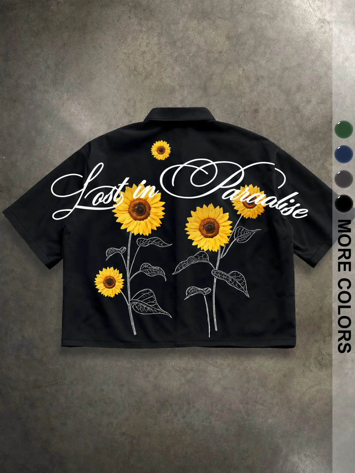Men's Graphic Floral Sunflower Blouse, Casual Loose-Fitting Long Shirt, Short Sleeve H-Type, All-Season Streetwear, Comfortable Outdoor Fashion