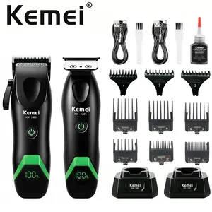 Professional Men's Grooming Kit, Km-1386 Hair Clipper + Km-1385 Trimmer, 8000rpm, Dlc Blade, LED Display, 2000mah Battery