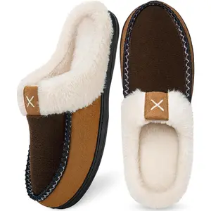 Homitem Mens Slippers Moccasins Memory Foam Fuzzy Slippers for Men Wool-Like Plush Fleece Lined House Shoes Indoor Outdoor Anti-Skid Rubber Sole Home Bedroomgift