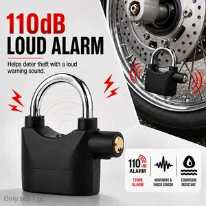 110dB Alarm Hanging Padlock, Anti-Theft Outdoor Lock with Corrosion Resistant, Compact Size, Easy to Carry, Loud Warning Sound, Detachable U-Shaped Shackle and 3 Keys for Garage Doors, Fence Gates, Storage Units, Bikes and Scooters
