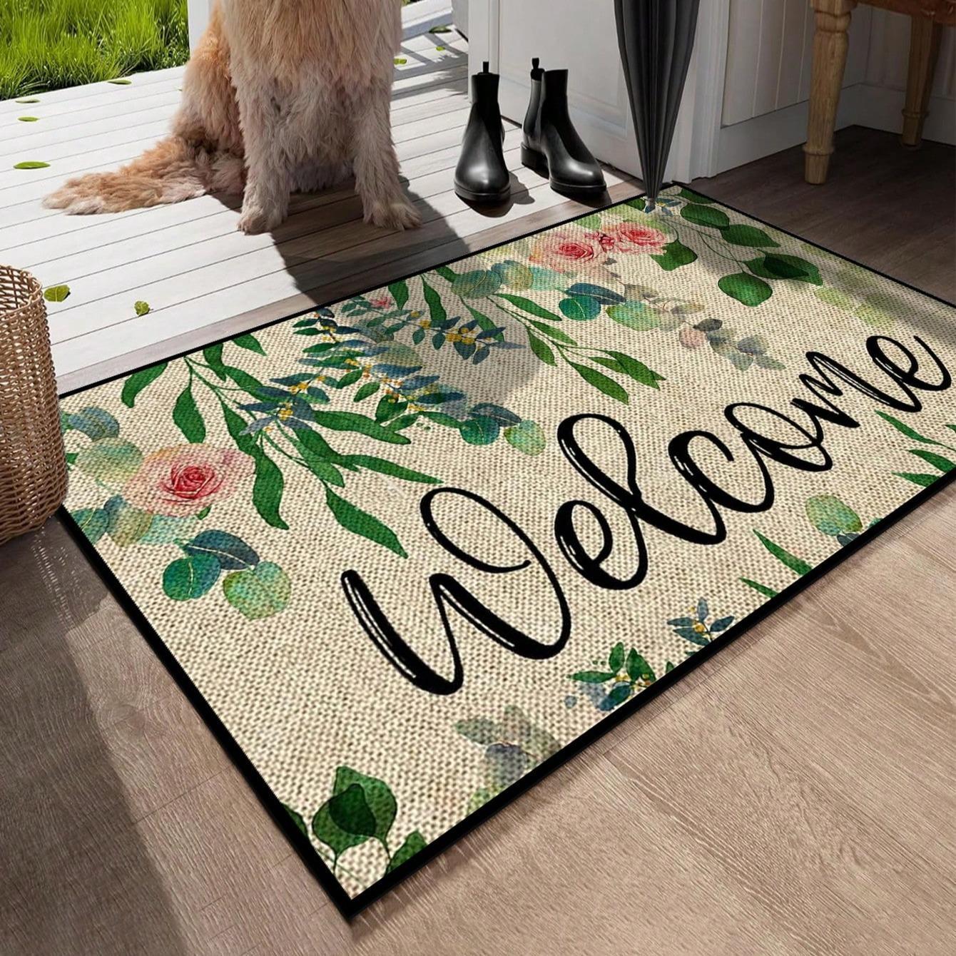 Home/Welcome Letter Pattern Door Mat, 1 Count Non-slip Rectangle Door Entrance Mat, Decorative Floor Mat for Home Living Room Bedroom Kitchen Bathroom, Boho Washable Rug