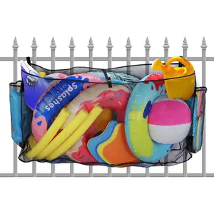 Pool Float Storage Bag - 58x31.5x13in Large Hanging Pool Toy Storage Mesh Net Adjustable Fence, Poolside Pouch Holder Organizer Pool Noodles, Swimming Ring, Balls, Inflatables