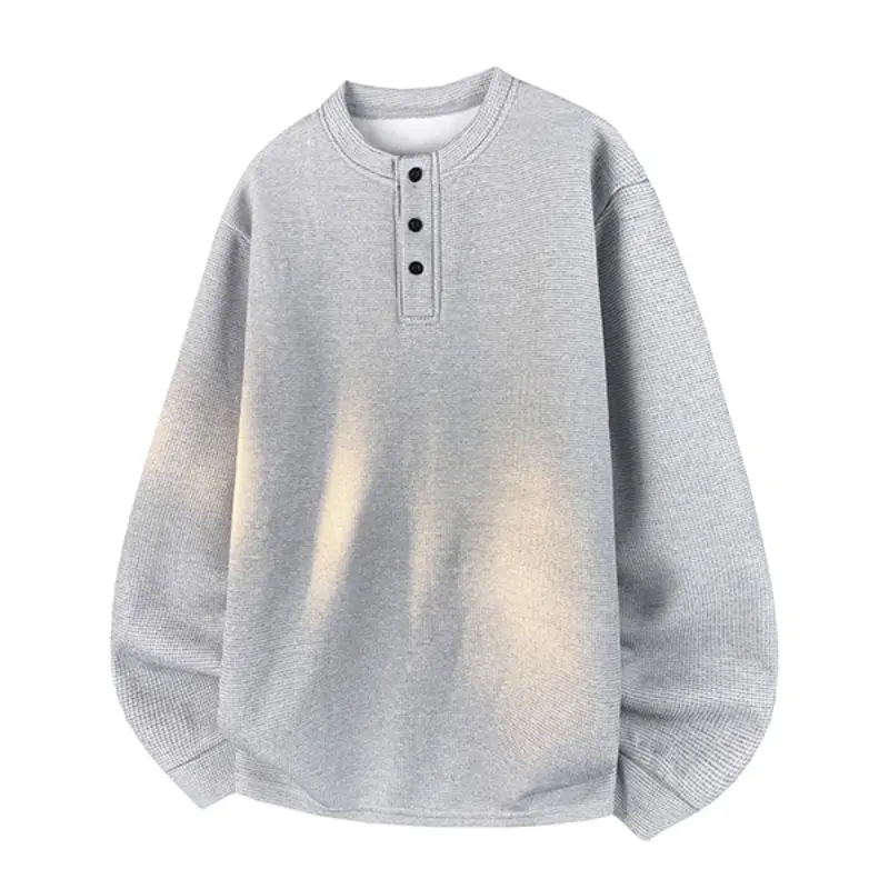 Men's Classic Waffle-Knit Henley Shirt, Long Sleeve Casual Streetwear with a Relaxed Fit and 3-Button Placket, Knitwear
