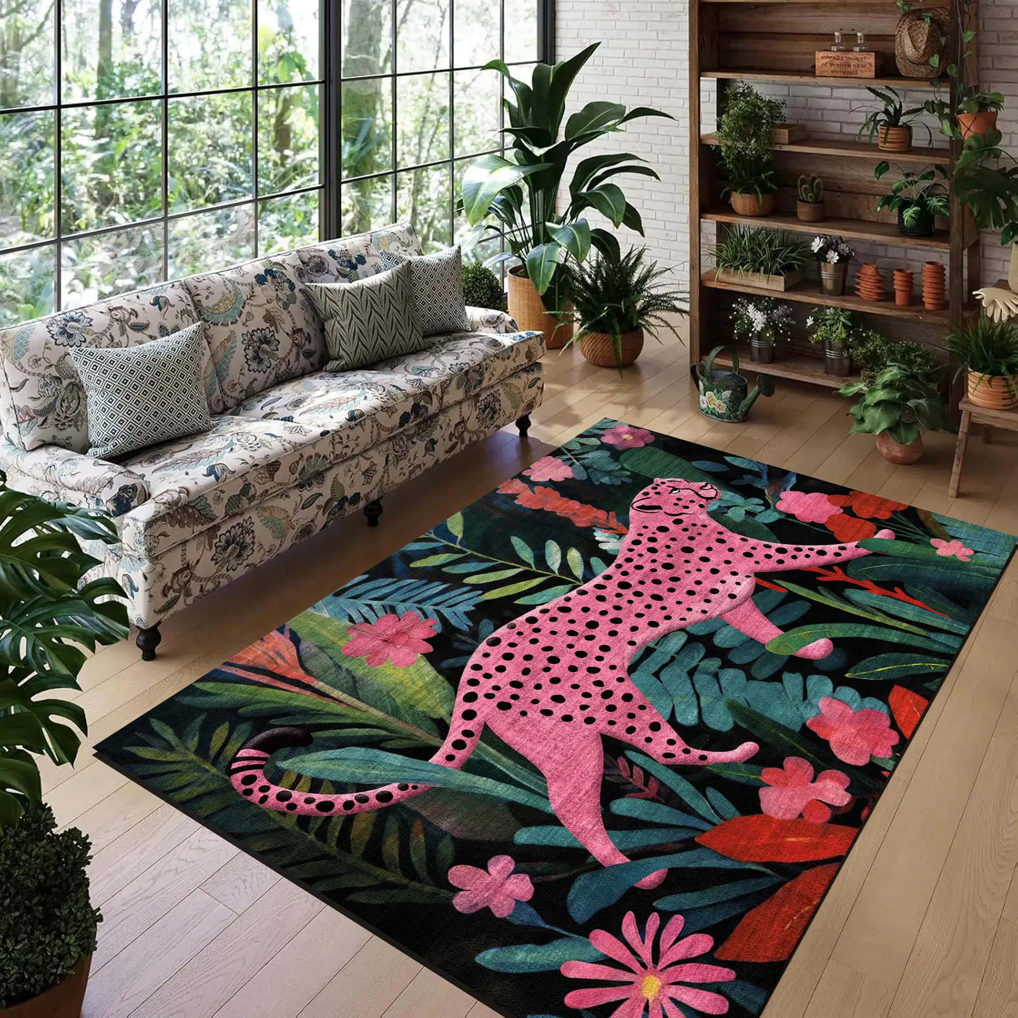 European Luxury Colorblock Jungle Leopard Print Rug, Boho Washable Non-Slip Plush Area Carpet, Foldable Washable Rug for Living Room, Bedroom and Hallway Entrance #GLOBAL PICKS