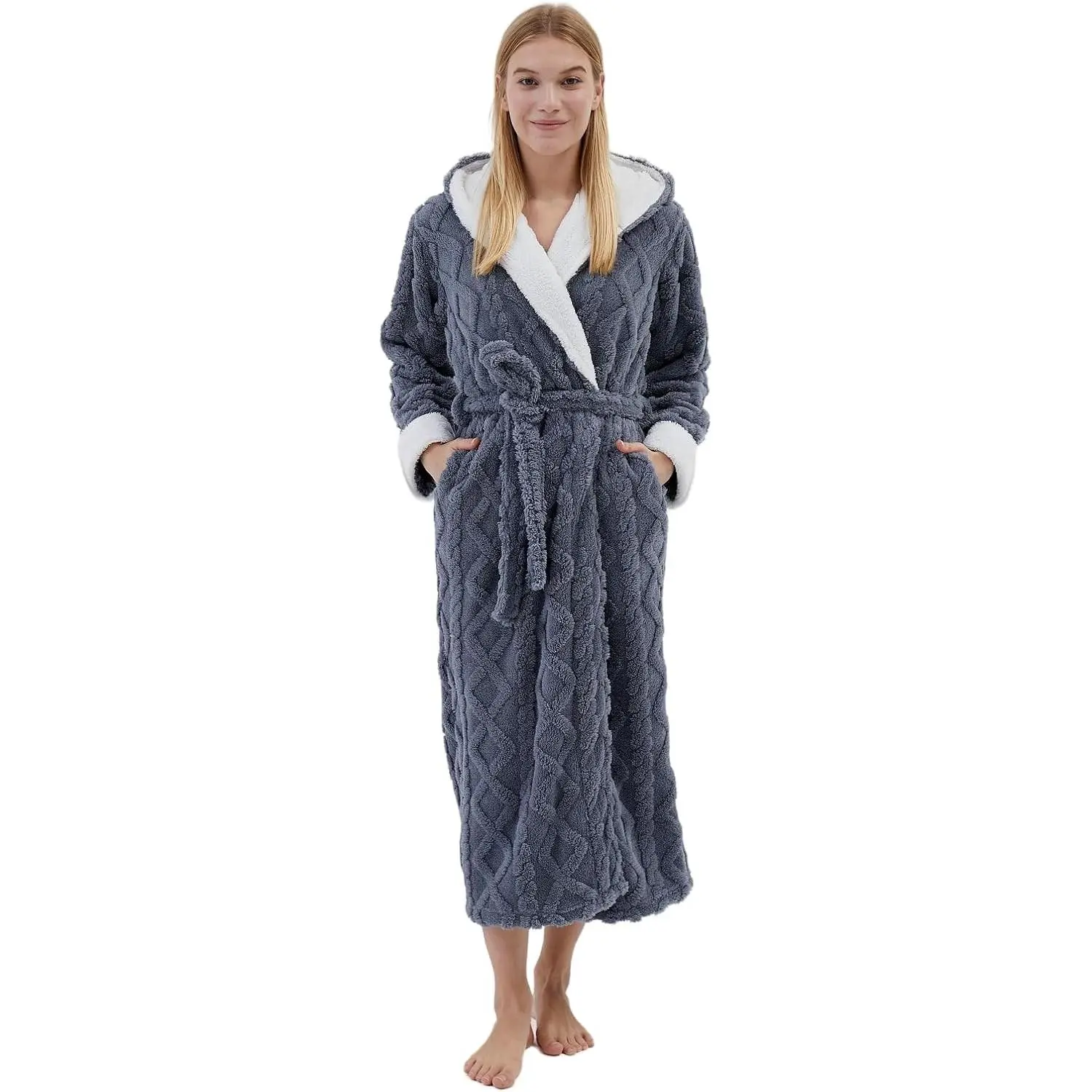 Cozy Plush Fleece Hooded Long Robe for Women - Warm Winter Housecoat(Gift)