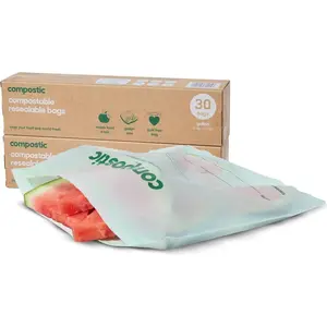 Compostable Gallon Bags (60 Count) Starter Pack — Resealable Zip-Seal, Plant-Based, Home Compostable, Freezer Safe, BPA-Free, Non-Toxic, GMO-Free Food Storage Bags