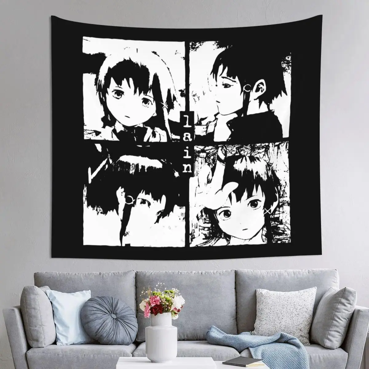 Serial Experiments Lain Printed Synthetic Polyester Tapestry Wall Hanging - Lightweight Wrinkle-Resistant Boho Backdrop, Manga Anime Decor for Home, Anniversary, Parties, Anime Manga