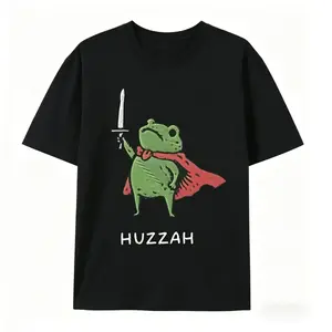 Huzzah Frog Knight With Sword Funny Medieval Hero Frog Graphic Tee Cute Frog Lover Shirt Unisex Cotton Crew Neck Short Sleeve USA Ship