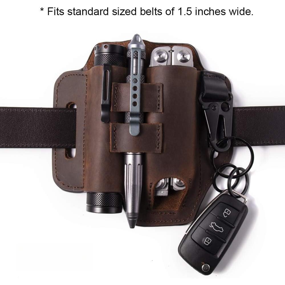 Leather Sheath for Leatherman Multitool Sheath EDC Pocket Organizer with Key Holder for Belt and Flashlight Sheath Multitool Pouch