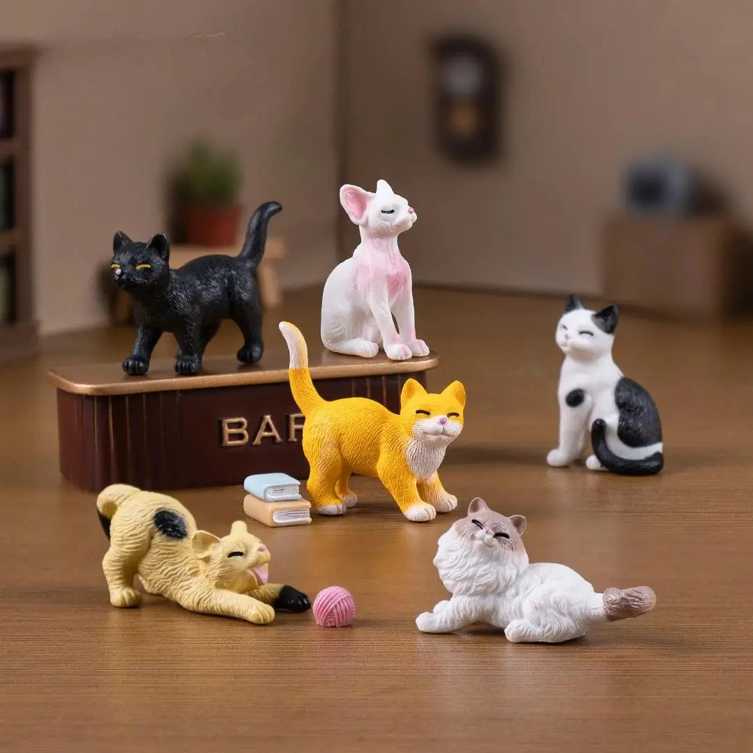 6Pcs/set Cute Cat Figures Animal Model Realistic Ragdoll Cat Ornament Miniature Fairy Garden Decor Accessories