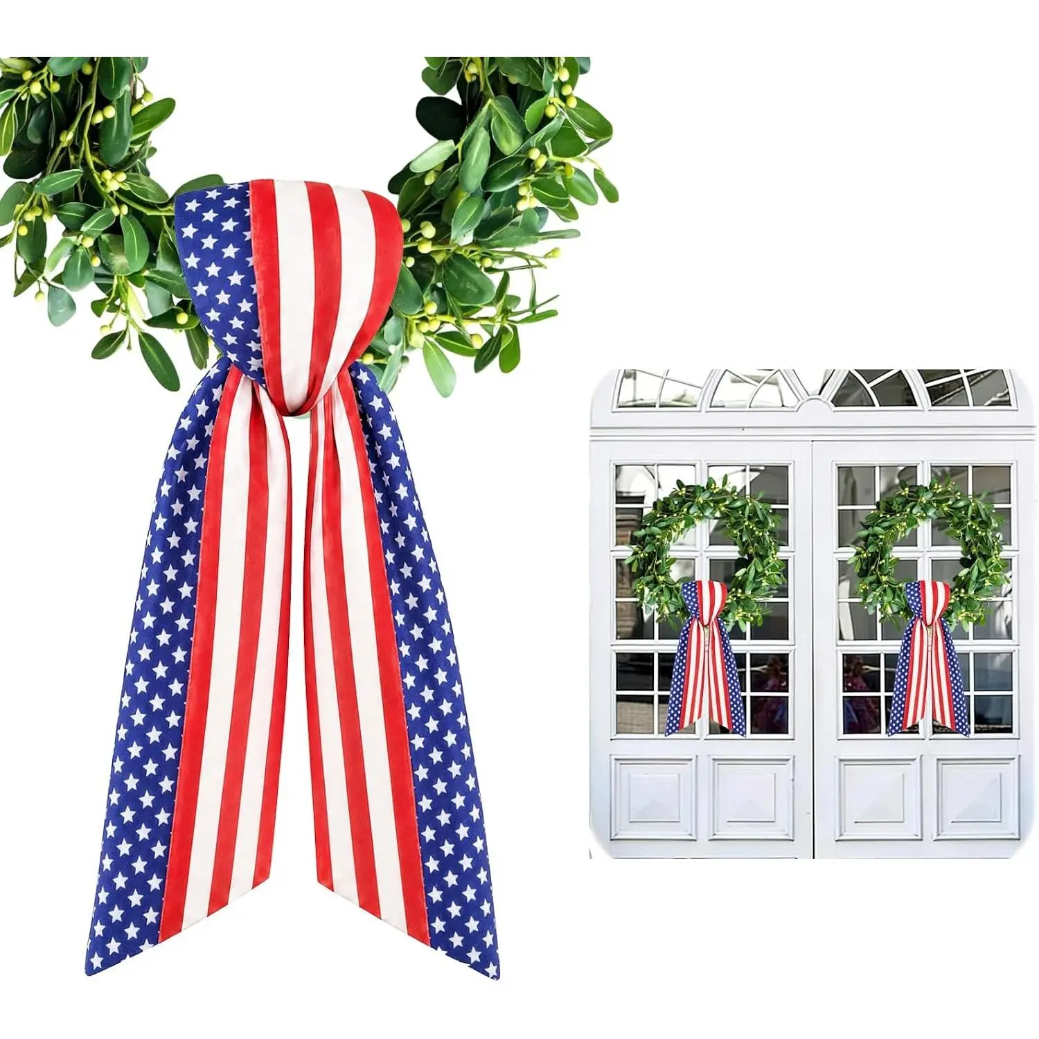 2pcs Patriotic Wreath Sash for Front Door, Sashes for Wreath Doorway Decoration, Stars and Stripes