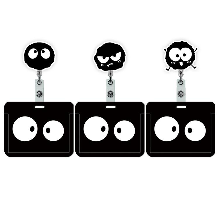 3 Retractable ID Name Badge Clips with Rotating Alligator Clip (with Keychain), Nurse Badge Reel, ID Name Badge Clip Accessories with Black Coal Ball Funny Expression