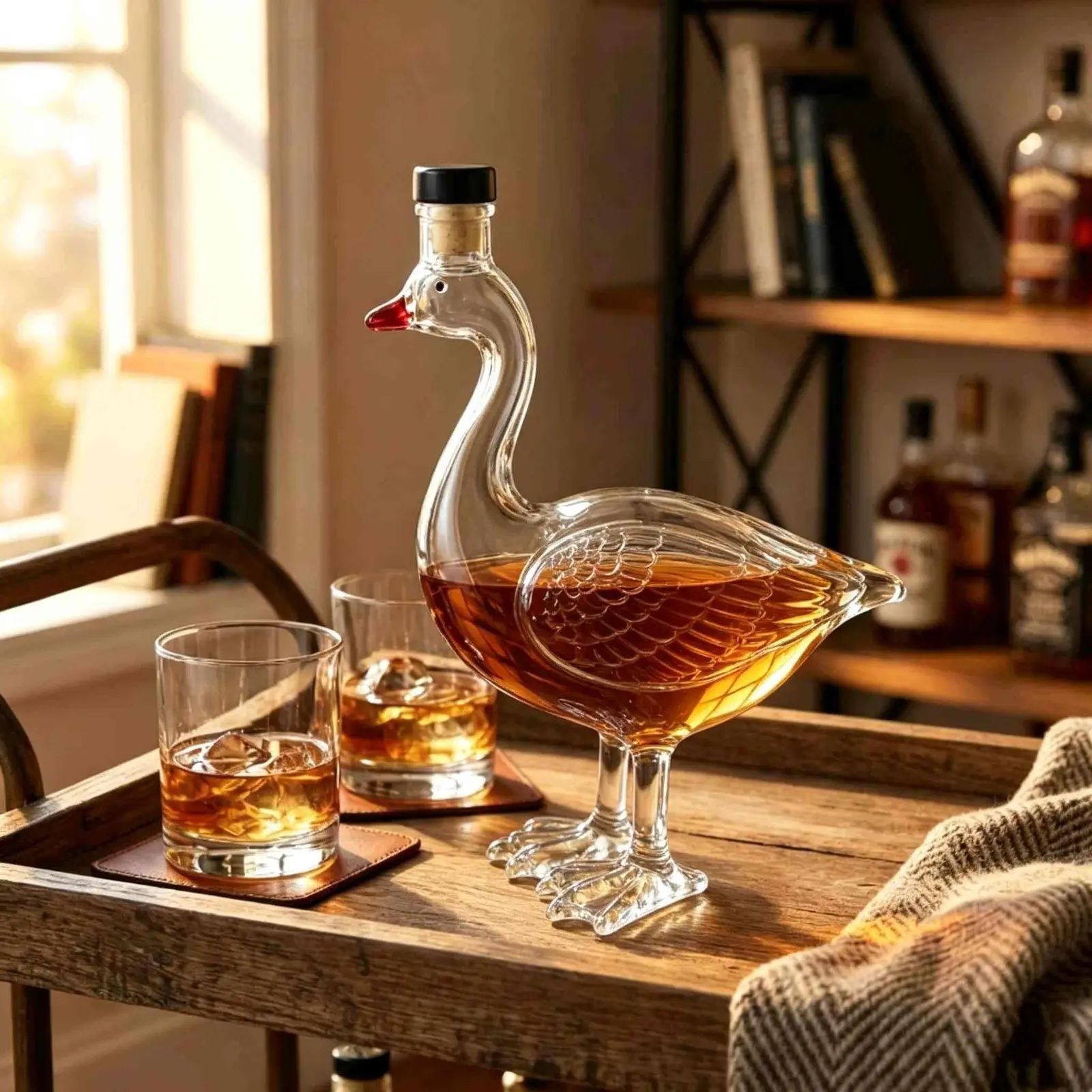 Goose Decanter, 3D Sculpted Thickened Clear Glass Whiskey Decanter, No Spill Liquor Spirits Bottle, Art Sculpture Decorative Container for Home Bar Decor, Housewarming & Holiday Gift