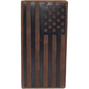 Genuine Leather Checkbook Cover For Men & Women Checkbook Holder Wallet RFID Blocking USA Series (USA Flag Brown)