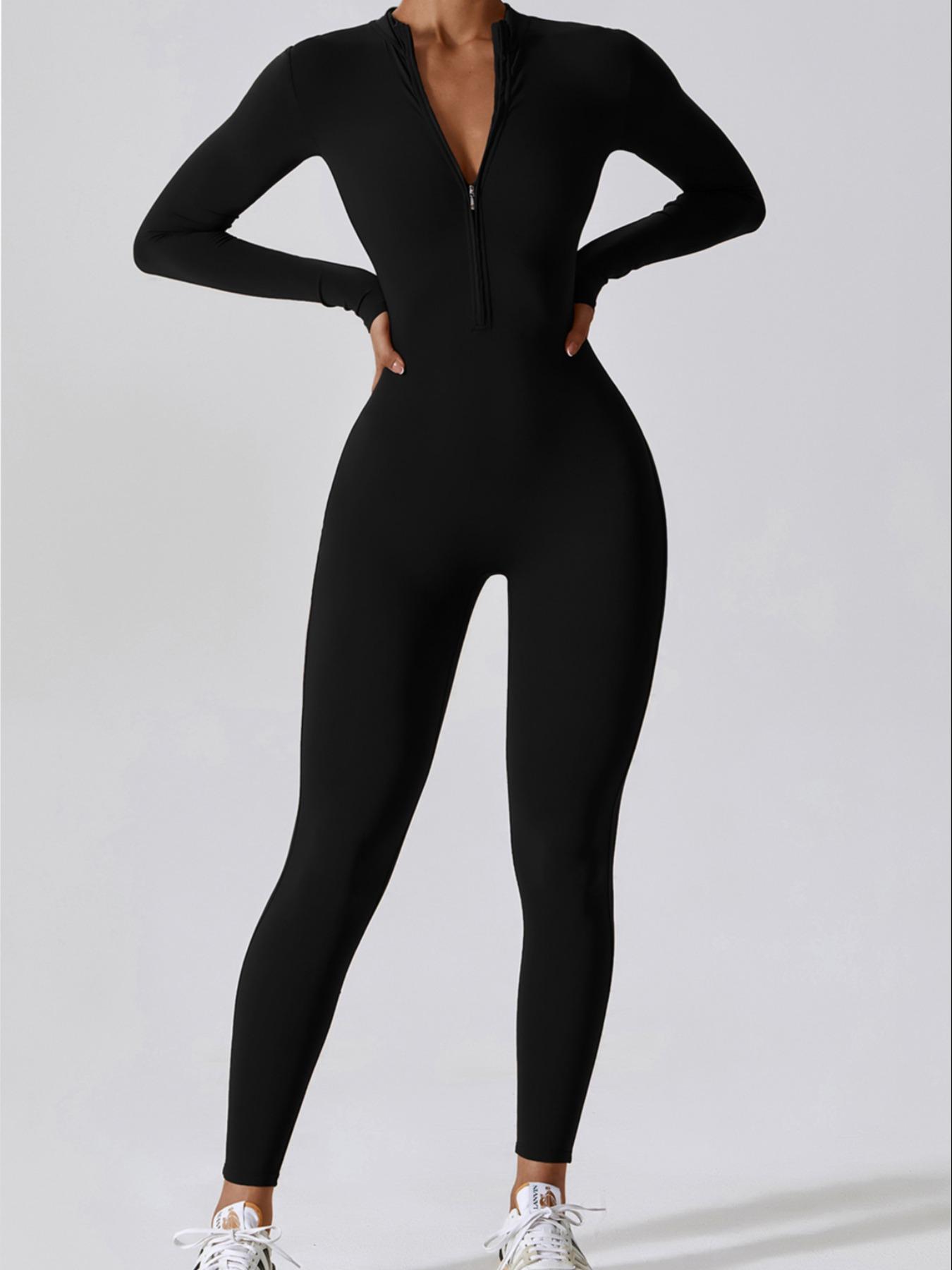 Women's Solid Zip Up Mock Neck Sports Jumpsuit, Sporty  Fit High Stretch Seamless Sleeveless Jumpsuit for Yoga Gym Workout, Ladies Athlete Sportswear for Summer