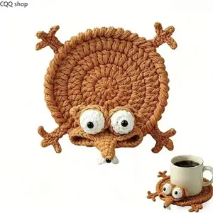 Handmade Crochet Squirrel Coaster - 3D Whimsical Absorbent Heat-Resistant Cup Holder, Aesthetic Office Desk Accessories, Home Coffee Bar Decor, Unique Gift for Women Friends