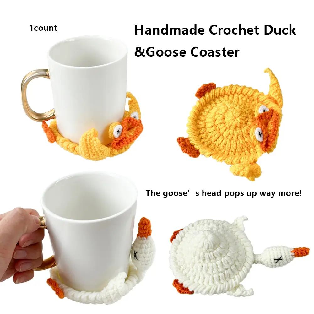 Handmade Crochet Duck and Goose Coaster , Fun Animal Drink Coasters for Home and Desk Decor, Cute Heat-Resistant Table Accessories, Perfect Gift for Kitchen and Office