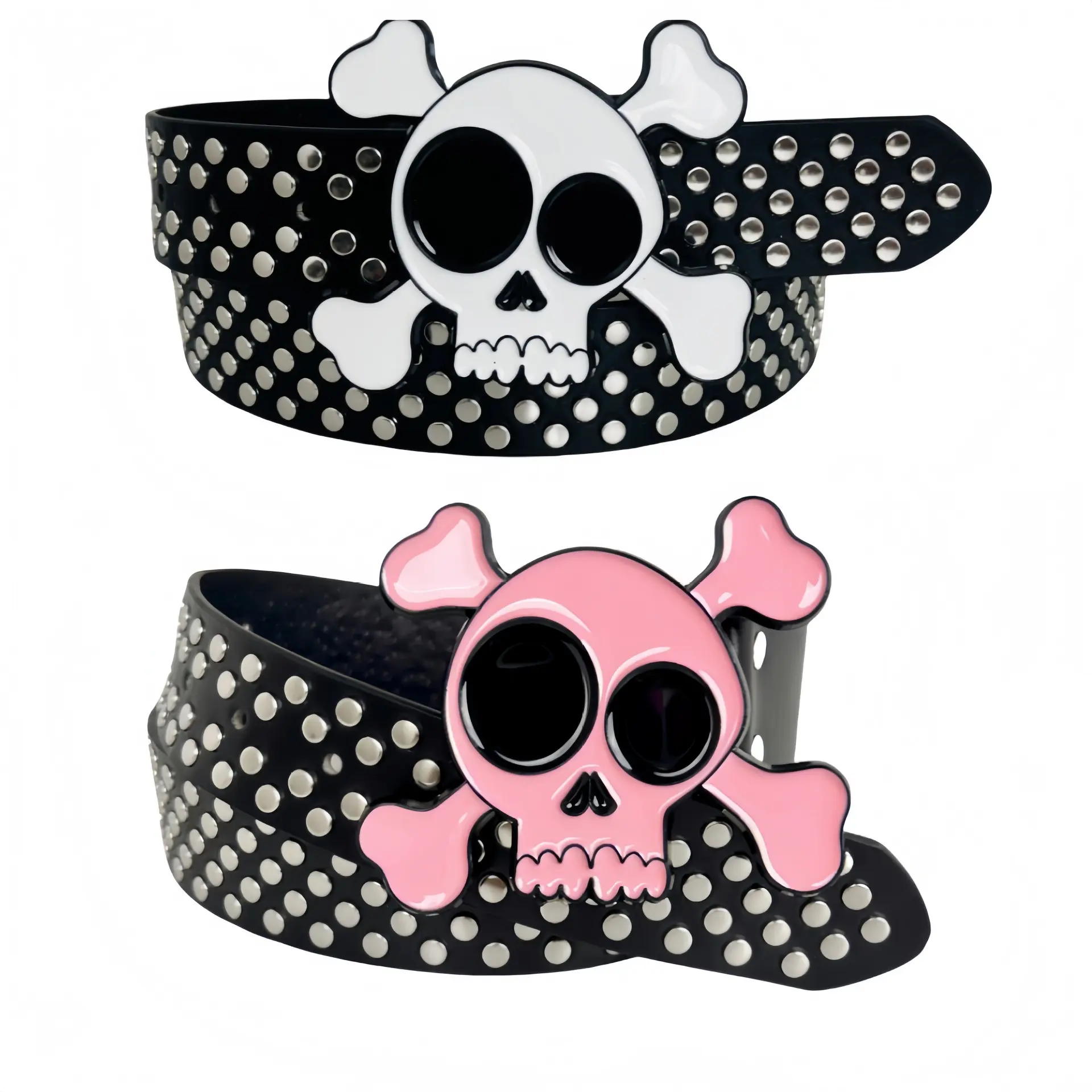 Faux Leather Studded Belt for Women - Cute Pink Skull, Tribal Heart Metal Buckle, Y2k Aesthetic, Mall Goth Emo Grunge Punk Rock Vintage Streetwear Alt Girl Waist Strap, Belts For Women