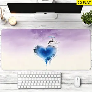 Extra Large romantic watercolor heart with lonely man on cloud Mouse Pad,Non Slip Rubber Pad,Desktop Decoration Drotection Pad,Washable,Lock Edge Multi Size,Premium Multipurpose Mousepad For Home,Office,Gift for Family and Friends