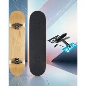 Professional Natural Maple Wood Skateboard Complete Fully Assembled with Tool Stickers for Adults Kids Teens Boys Girls
