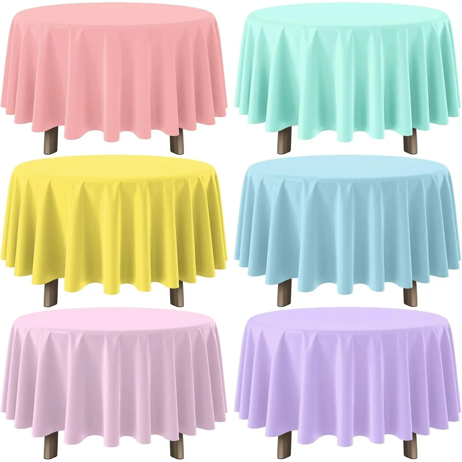 6Pcs Round Pastel Tablecloths, Rainbow Mix Color Plastic Tablecloth Disposable Round Table Covers for Baby Shower,Bridal,Wedding, Easter,Birthday and Ice Cream Party Decoration,84 Inch