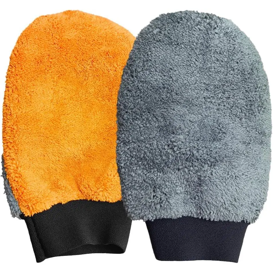2 count Coral Fleece  Wash Mitts, No Scratch Microfiber Wash Mitt  Cleaning Glove,  Dusting Mitt with Elastic Wrist Cuff for  Washing and Detailing (Palm Glove)