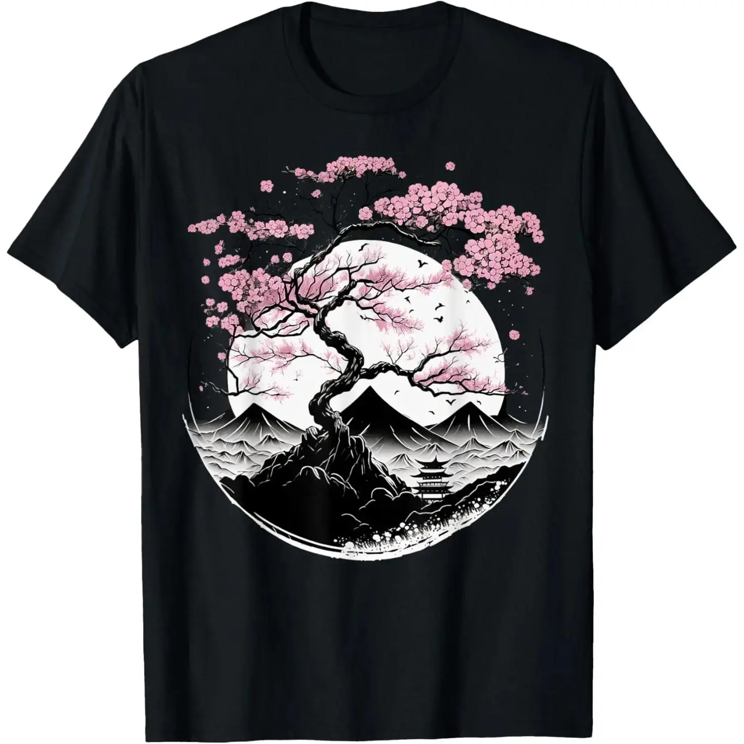 100% Cotton Japanese Sakura Garden Geisha Mount Fuji Cherry Blossom T-Shirt