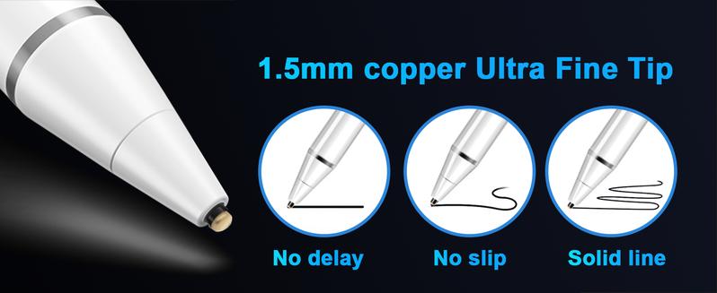 Active Digital Stylus Pen for Touchscreen, Stylus Pencil for Apple iPad mini/Pro/Air, Samsung, iPhone, Android and Most Phone & Tablet, 1.5mm Fine Point Rechargeable Pens - White