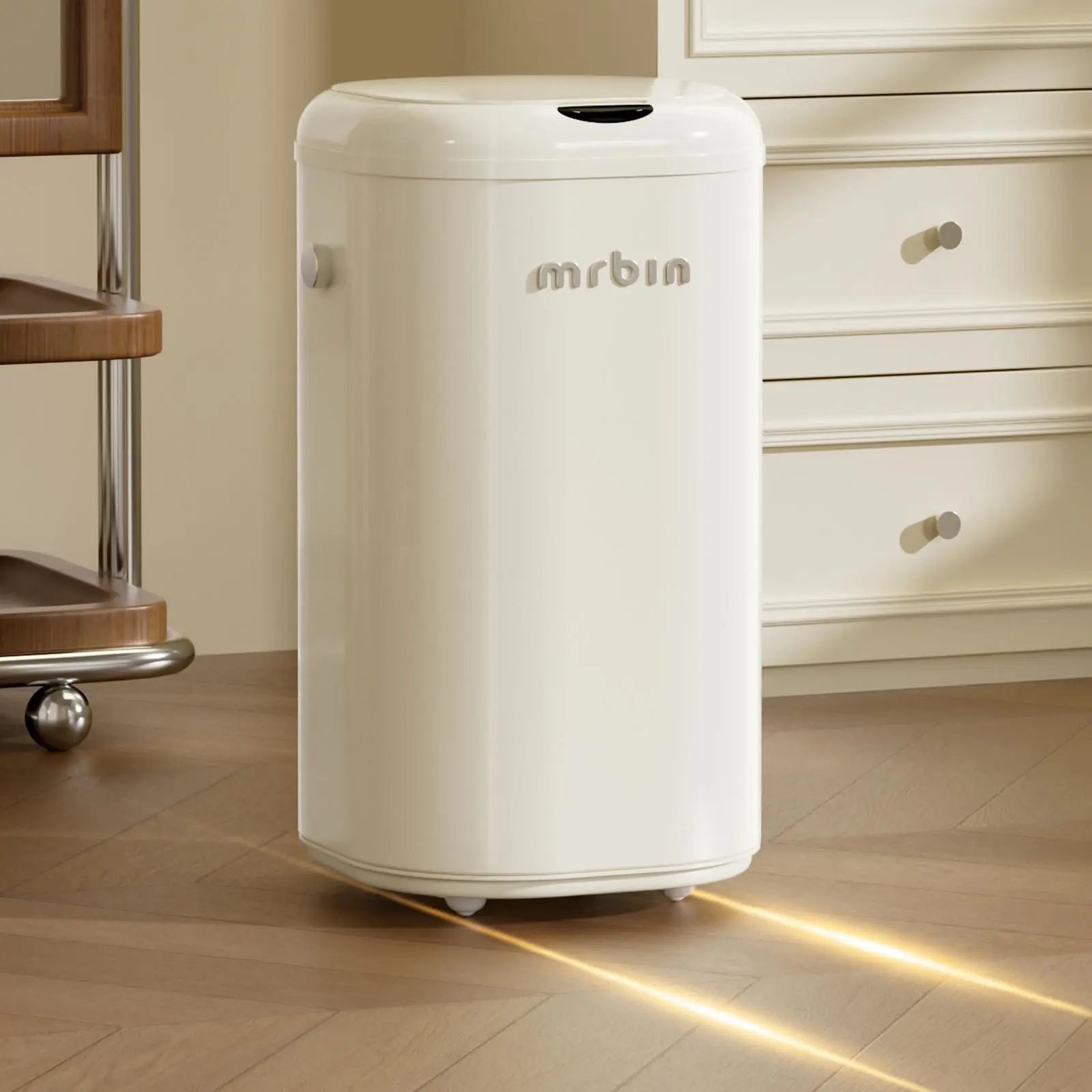 Automatic Adsorption Metal Trash Can for Bathroom, Touchless Garbage Bin with Lid, 4.8 Gallon Slim Trash Can for Office and Bedroom, Kitchen Electric Motion Sensor Waste Basket, Cream White