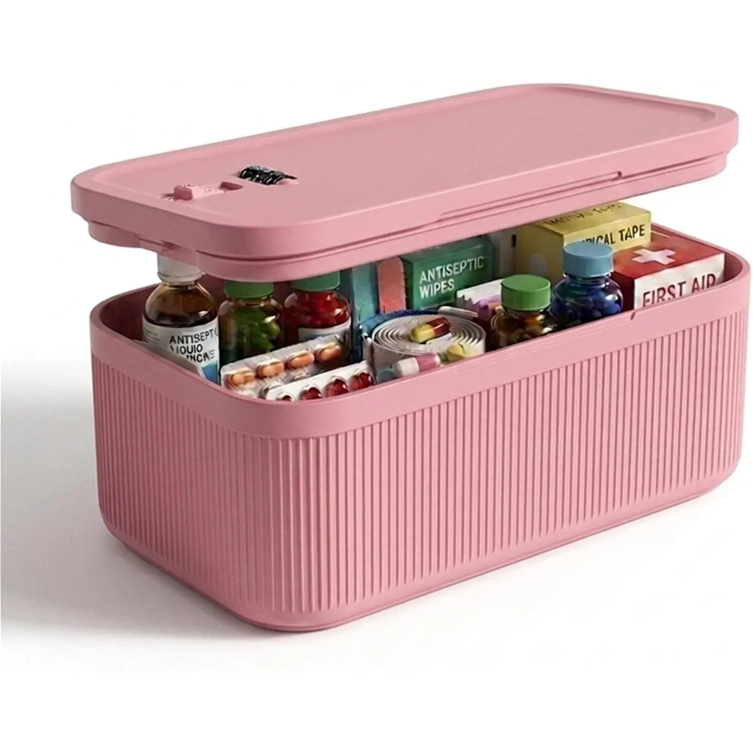 Small Lock Box for Medication Safe, Lockbox for Phone Jail, Medicine Lockable Storage Box with Code for Pills/First Aid Kits, Locked Food/Snack Box Container for Home/Fridge/Office (Pink)
