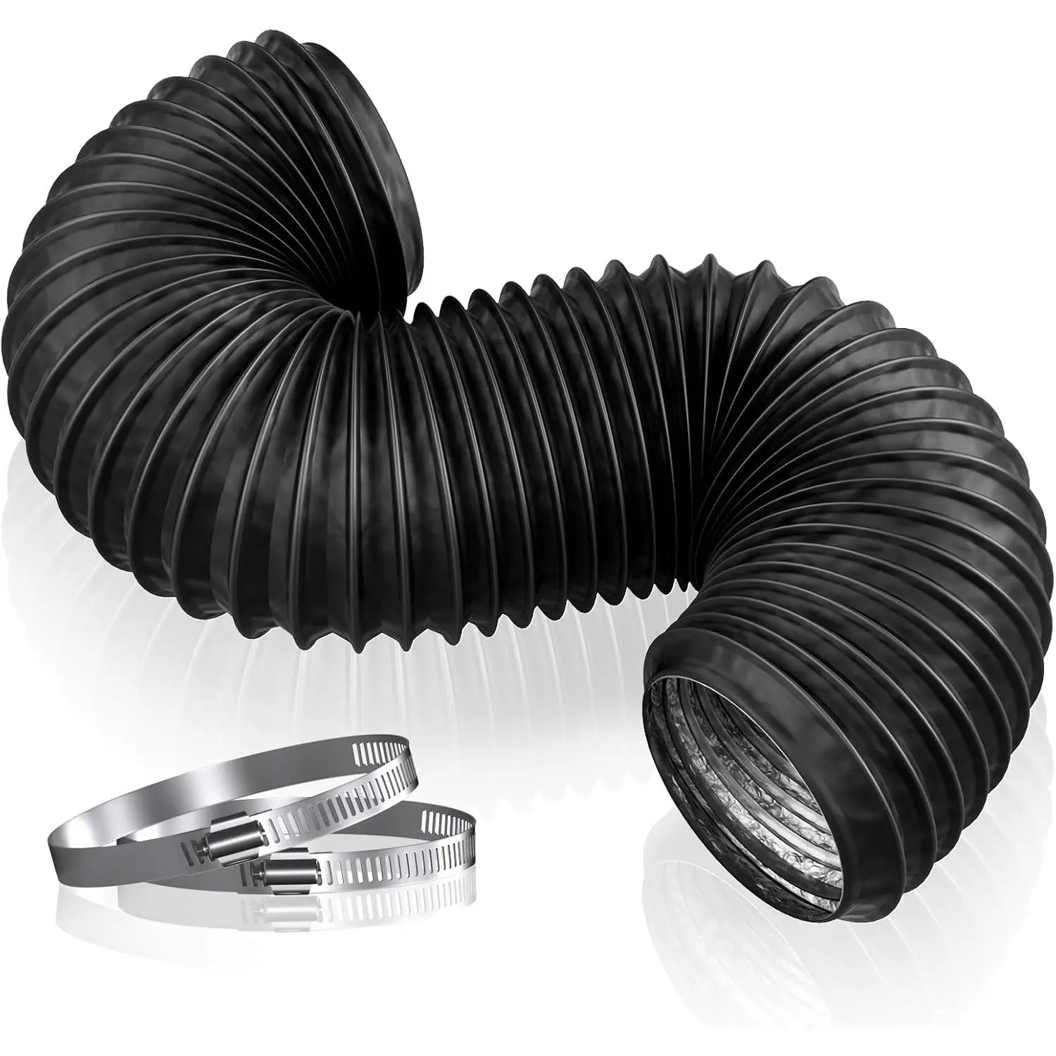 4 Inch 3FT Dryer Vent Hose, Flexible Exhaust Duct Hose with 2 Hose Clamps, 4-Layer PVC  with Steel Wire for Tight Space, Clothes Dryer & HVAC Ducting Kit