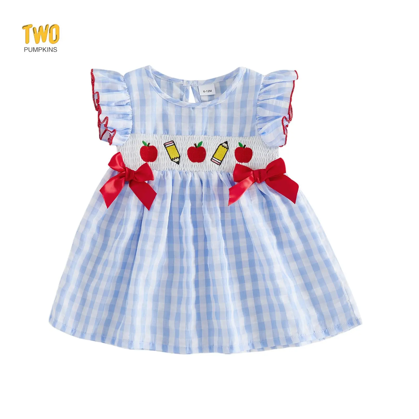 Toddler Baby Girls Back To School Outfit Apple Smocked Plaid Dress | Toddler Baby Girl Back To School Outfit Apple Sleeveless Dress Fly Sleeve Smocked Dresses Girls Summer Clothe 2-7 Years