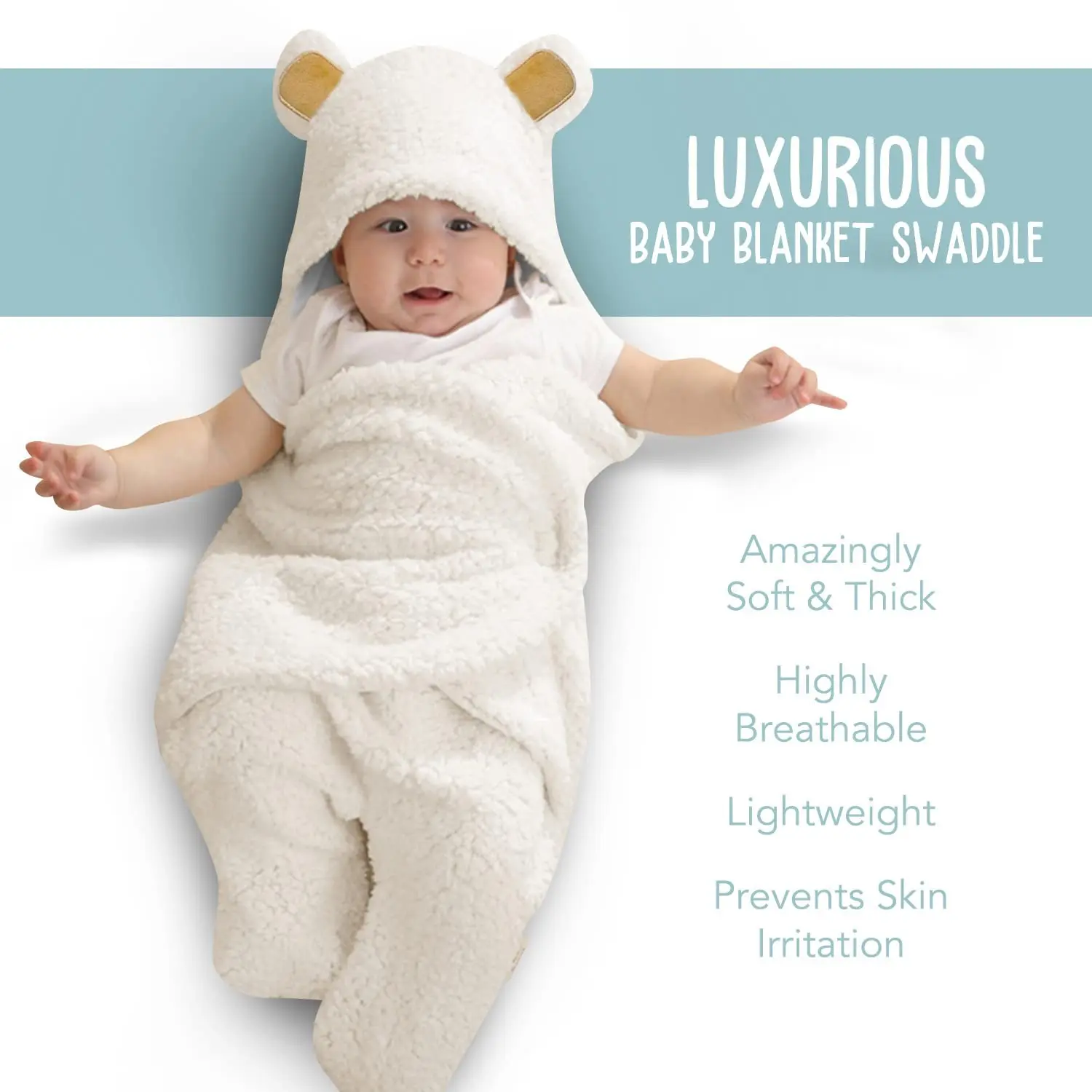 Ultra-Soft Plush Baby Bear Swaddle Blanket for Infants 0-6 Months, White Receiving Swaddling Wrap, Ideal Newborn Registry Essential and Baby Shower Gift(Gift)