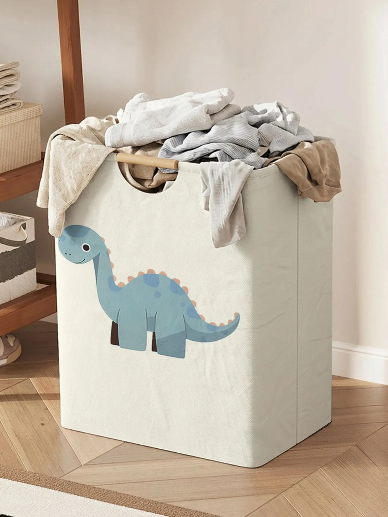 Dinosaur Pattern Open Storage Box, Foldable Laundry Basket with Handle, Home Bathroom Dirty Clothes Organizer, Casual Duffel Weekender Bag